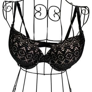 Victoria's Secret Perfect Coverage Convertible Push Up Bra Black Lace/Nude 32DD